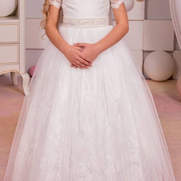 Simply Beautiful Ivory Lace and Tulle Special Occasion Dress for Girls - Picture 9 of 11